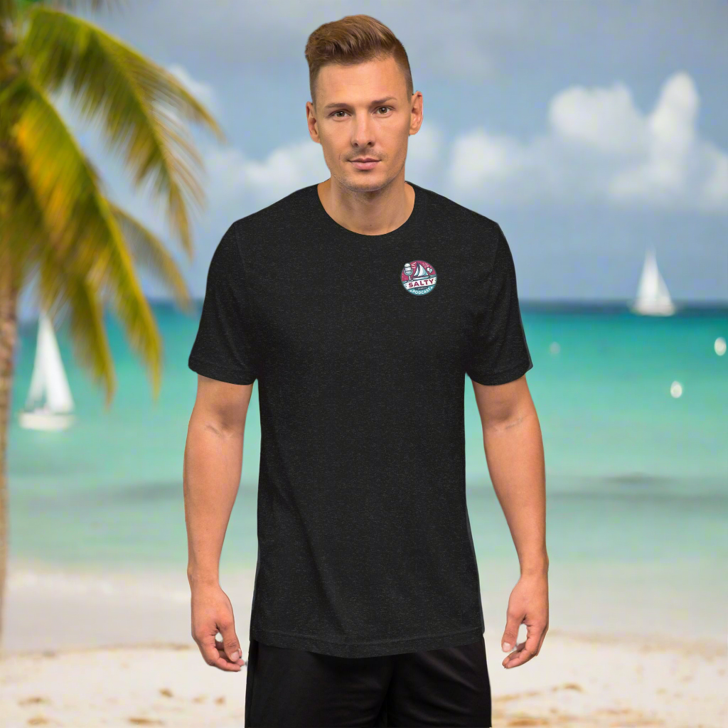 Salty Podcast Unisex Staple Tee | Bella + Canvas 3001 (Black & Dark Gray)